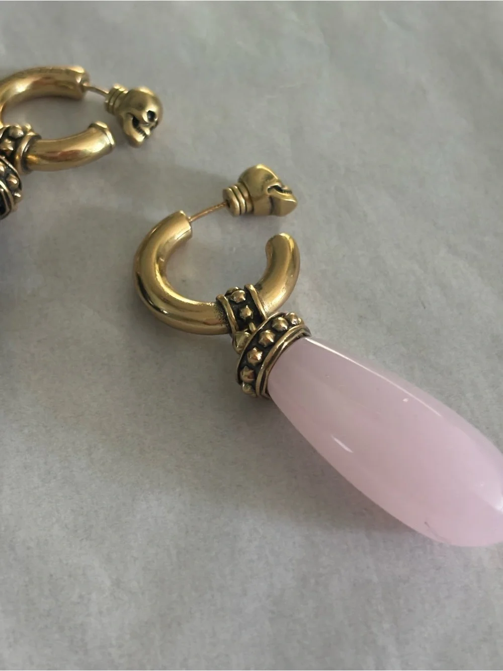 Alexander McQueen Gold Hoop Earrings with Pink and Black Teardrops